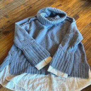 Brochu Walker Blue Roll Neck sweater with white details Sz Large
